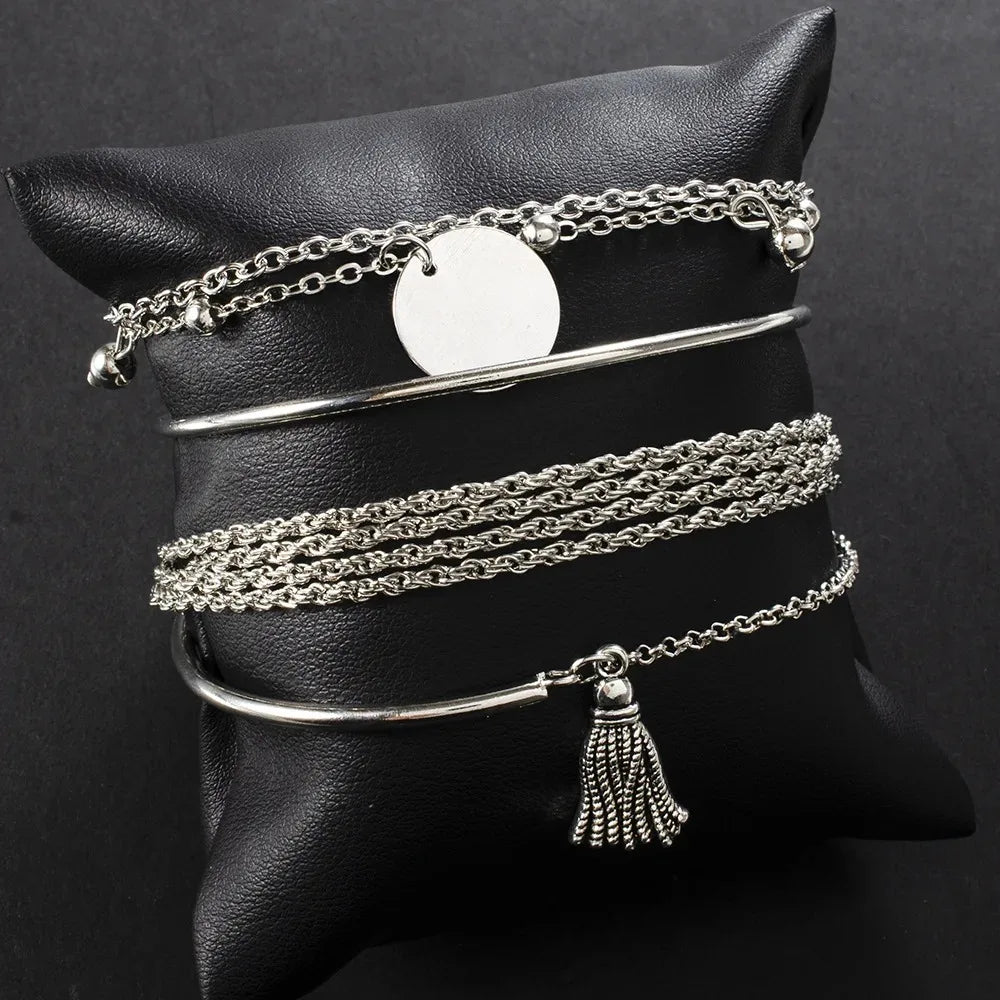 Layered Charm Wrap Bracelet – Boho Steel⸻