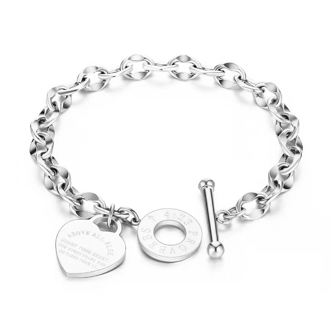 HeartLink OT Bracelet – Stainless Steel Charm