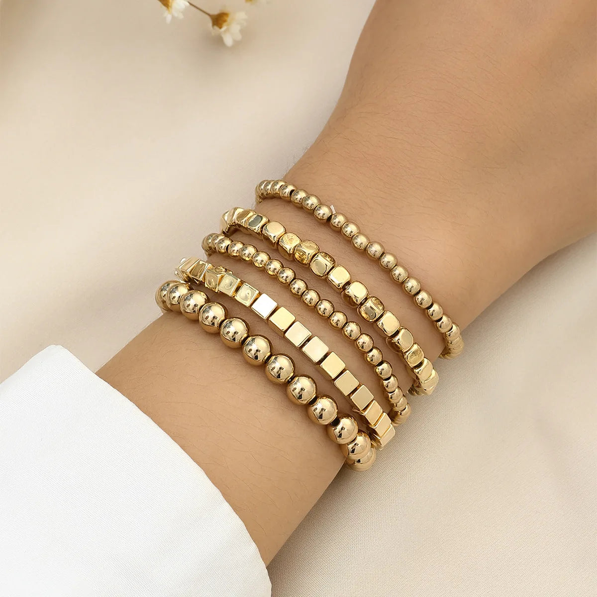 Bold Sphere Stack Bracelet – Gold Beaded Elegance