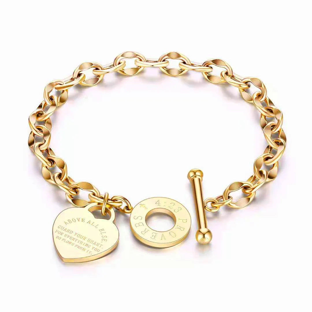 HeartLink OT Bracelet – Stainless Steel Charm
