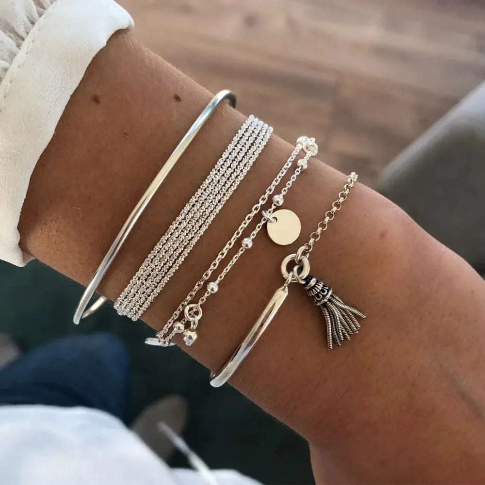 Layered Charm Wrap Bracelet – Boho Steel⸻