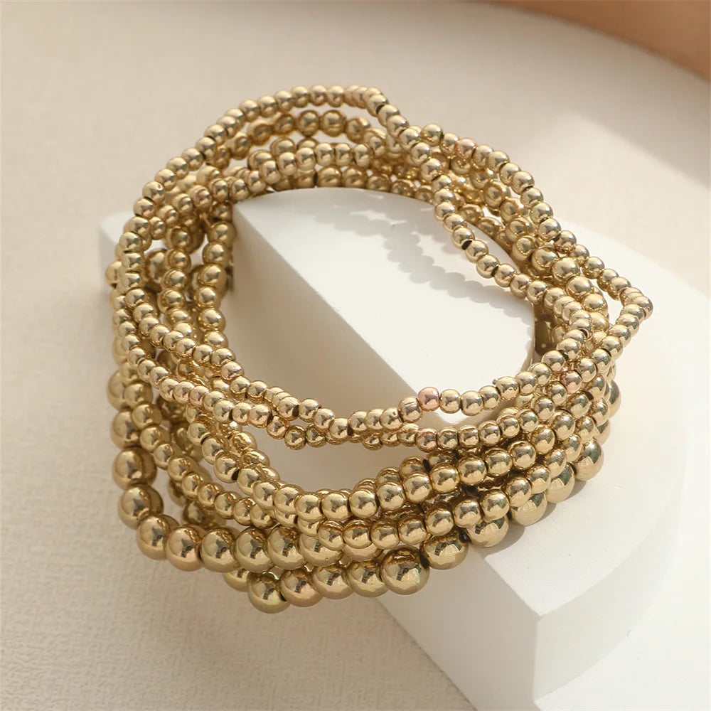 Bold Sphere Stack Bracelet – Gold Beaded Elegance